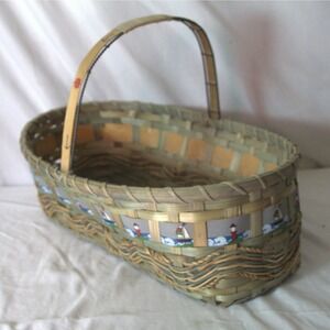 Woven Basket with Handle Nautical Sailboat Lighthouse Coastal Decor‎